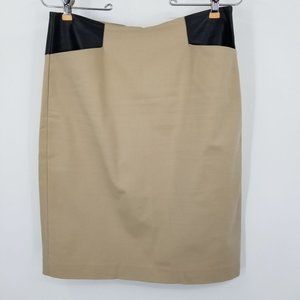 Club Monaco Khaki and Faux‎ Leather Women's Pencil Skirt Size 4